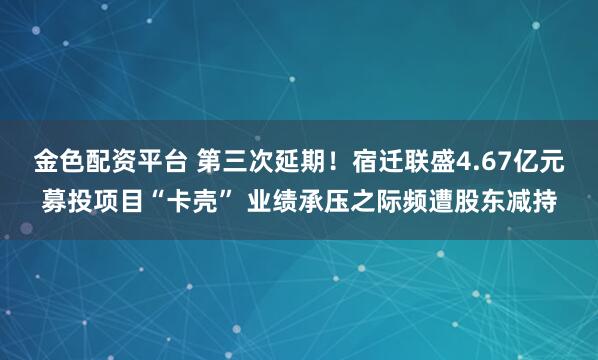 金色配资平台 第三次延期！宿迁联盛4.67亿元募投项目“卡壳” 业绩承压之际频遭股东减持